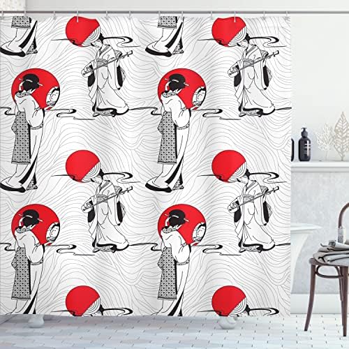 Ambesonne East Shower Curtain Set Black Red 69x75