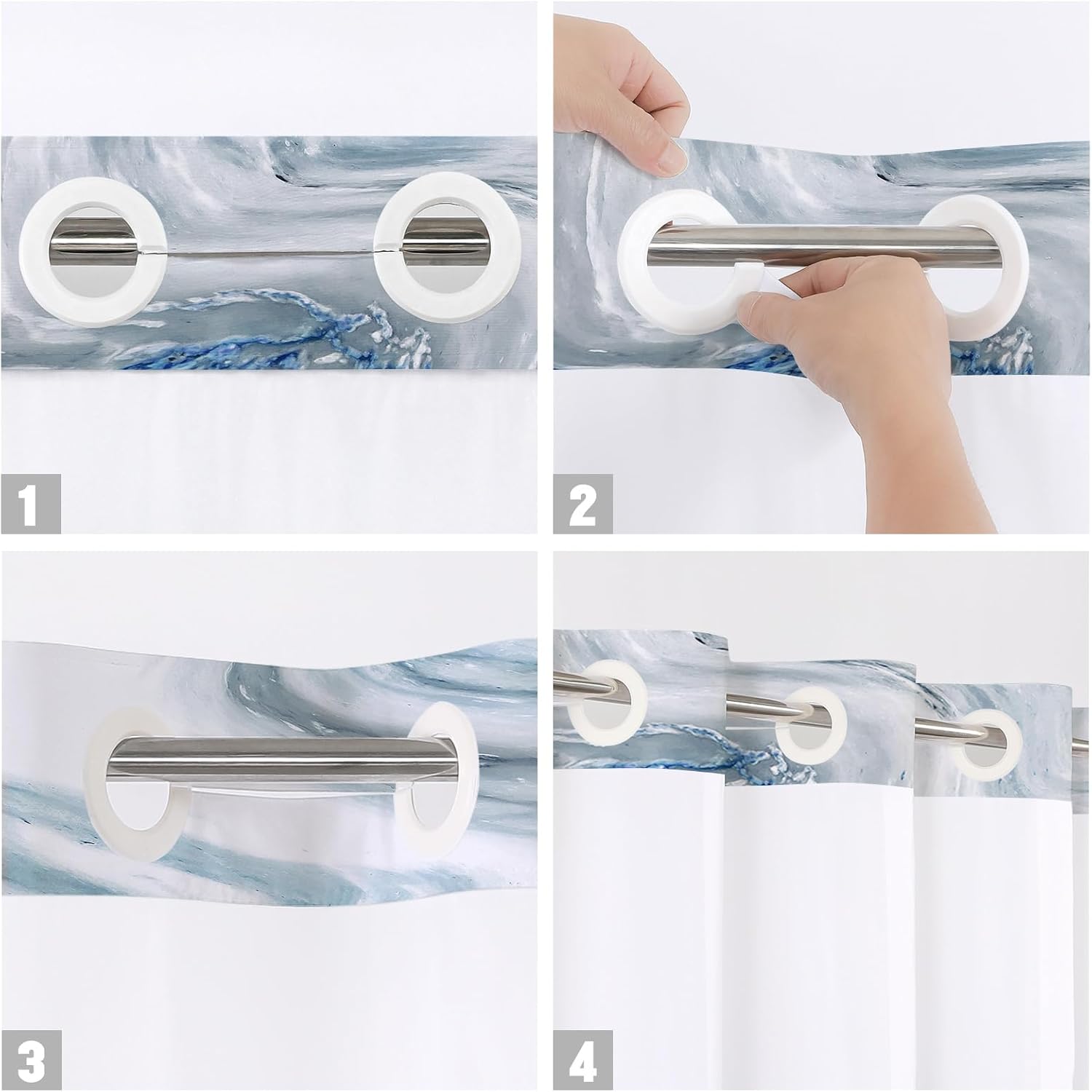 MitoVilla Blue Marble Shower Curtain Set 72x74 1