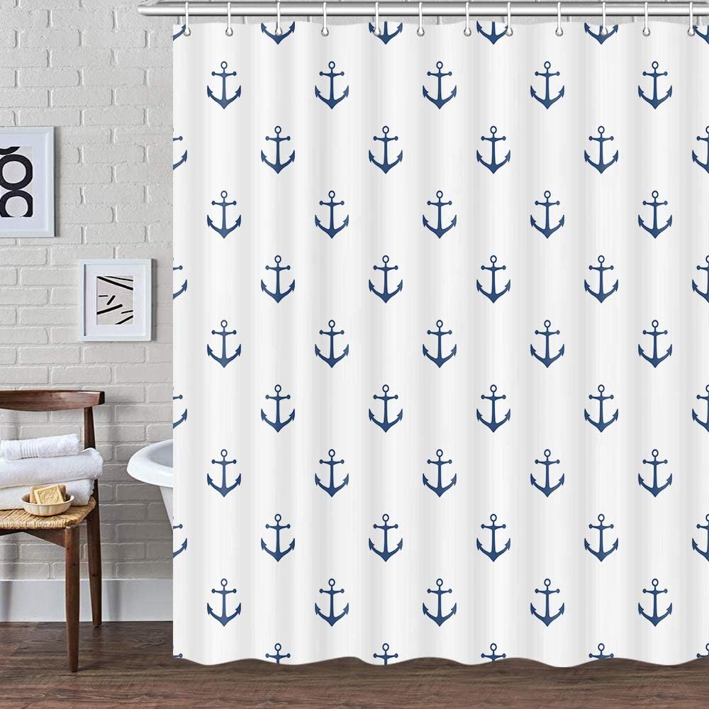 DYNH Nautical Anchor Shower Curtain Set 72x72 Inch Navy Blue