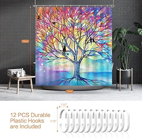 Lokigo Modern Tree and Birds Shower Curtain with 12 Hooks