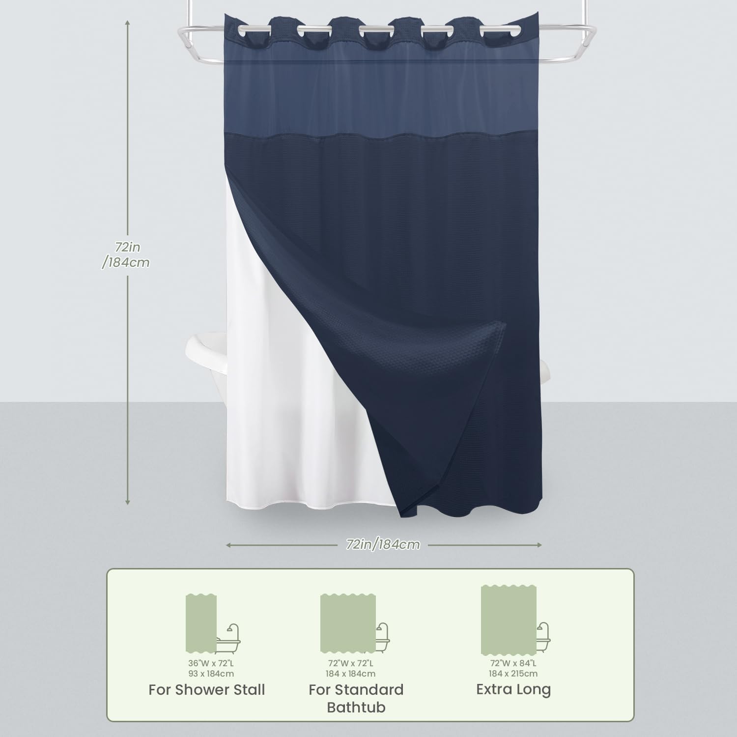 Inhousolu Premium No Hook Shower Curtain Set