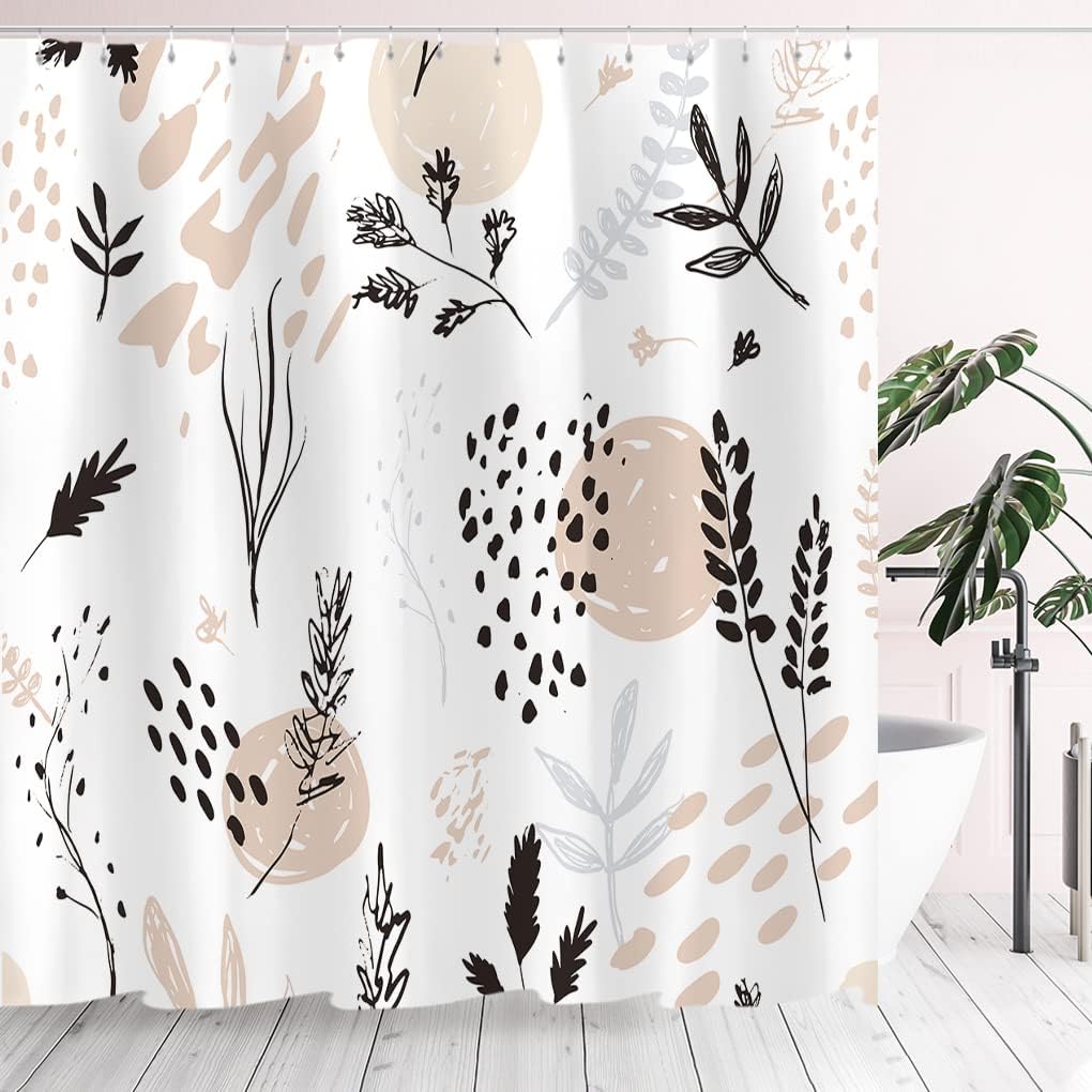 Tititex Abstract Botanical Shower Curtain Set 70x70 Inch Waterproof with 12 Hooks