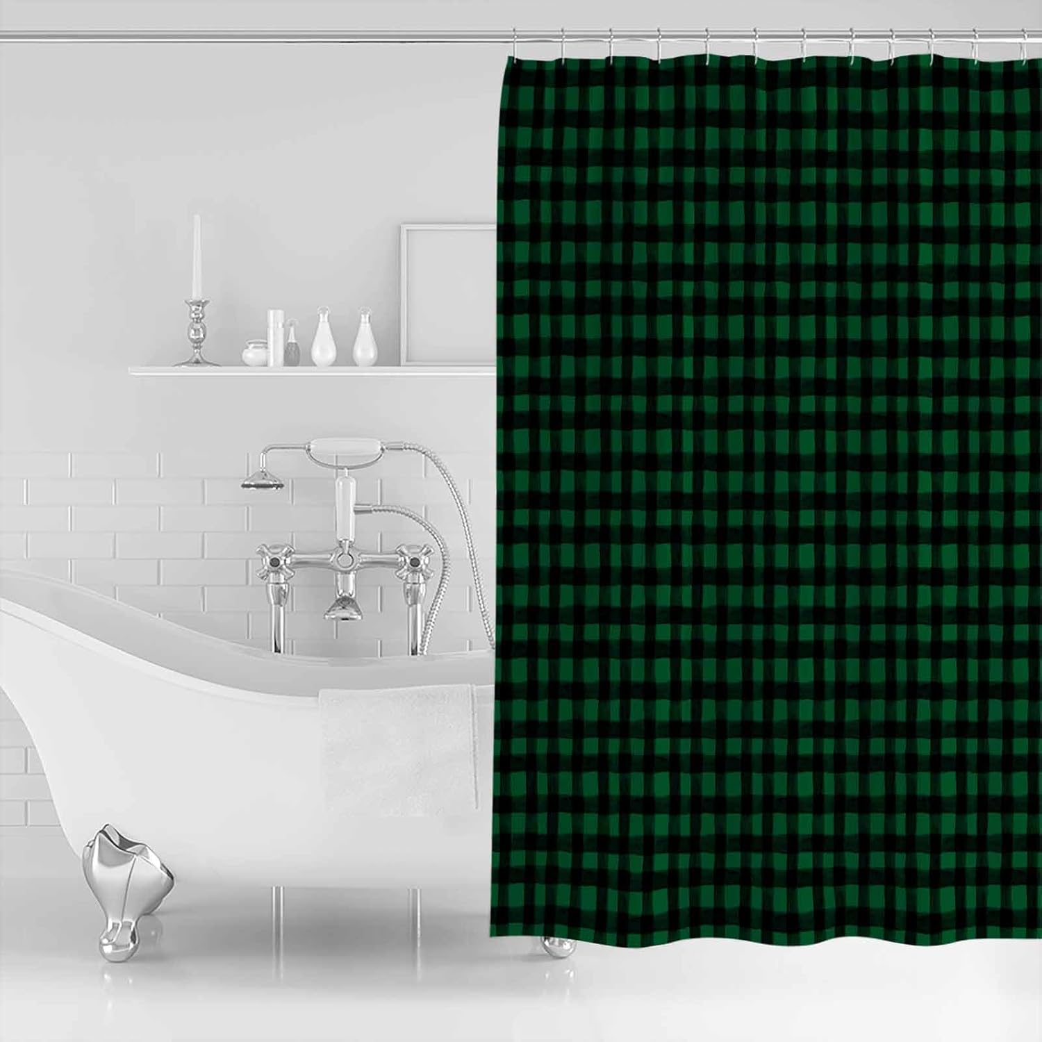 ZOE GARDEN Farmhouse Plaid St Patricks Day Shower Curtain Set