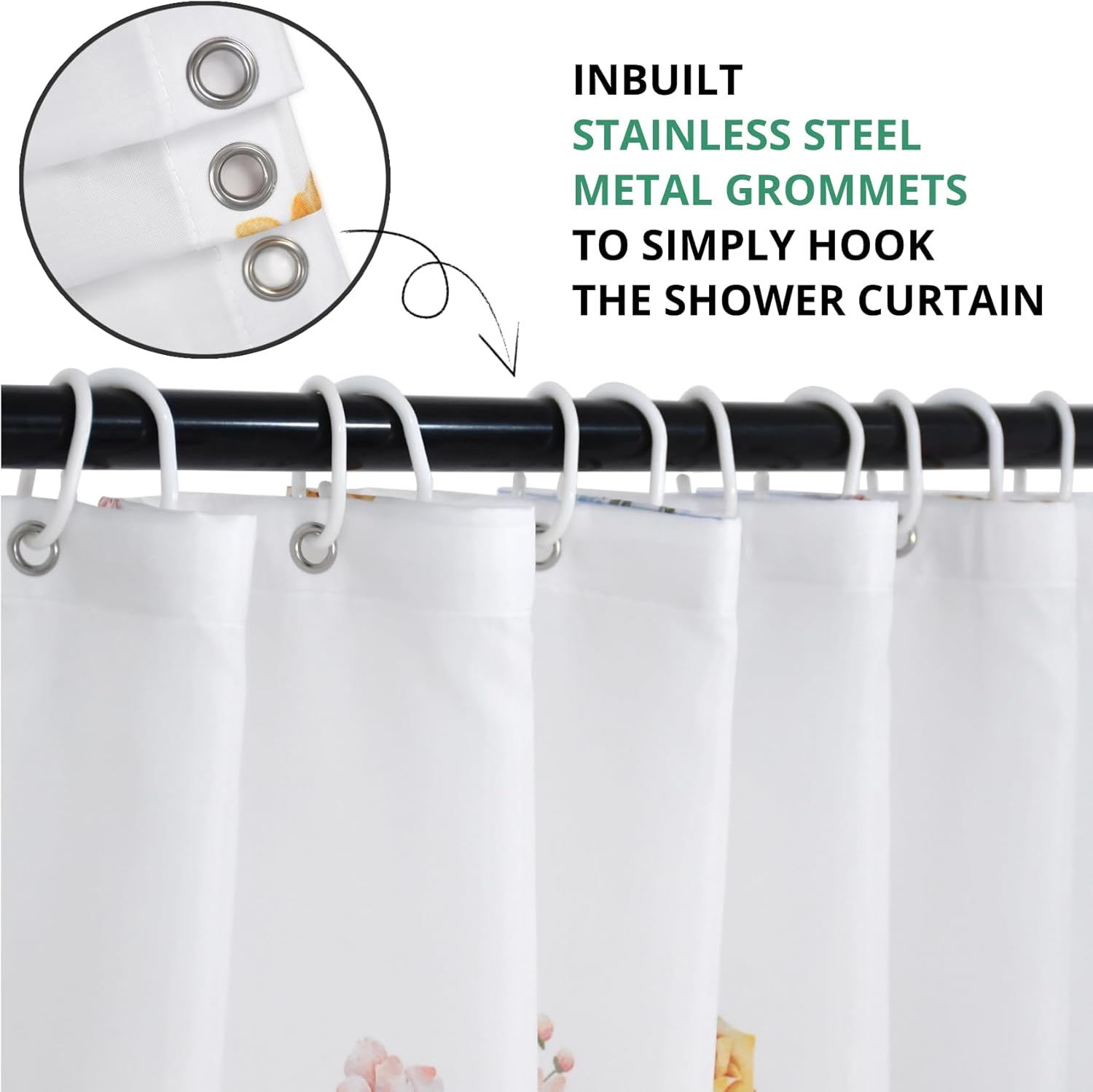 Floral Shower Curtain with Hooks and Waterproof Design