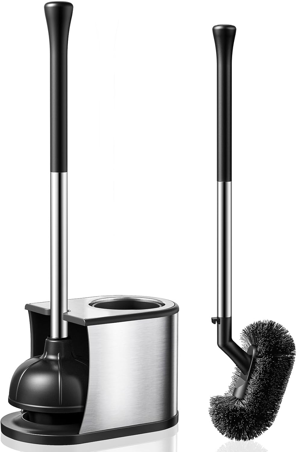 HAMITOR Toilet Plunger and Brush Set - 2 in 1 Heavy Duty Stainless Steel