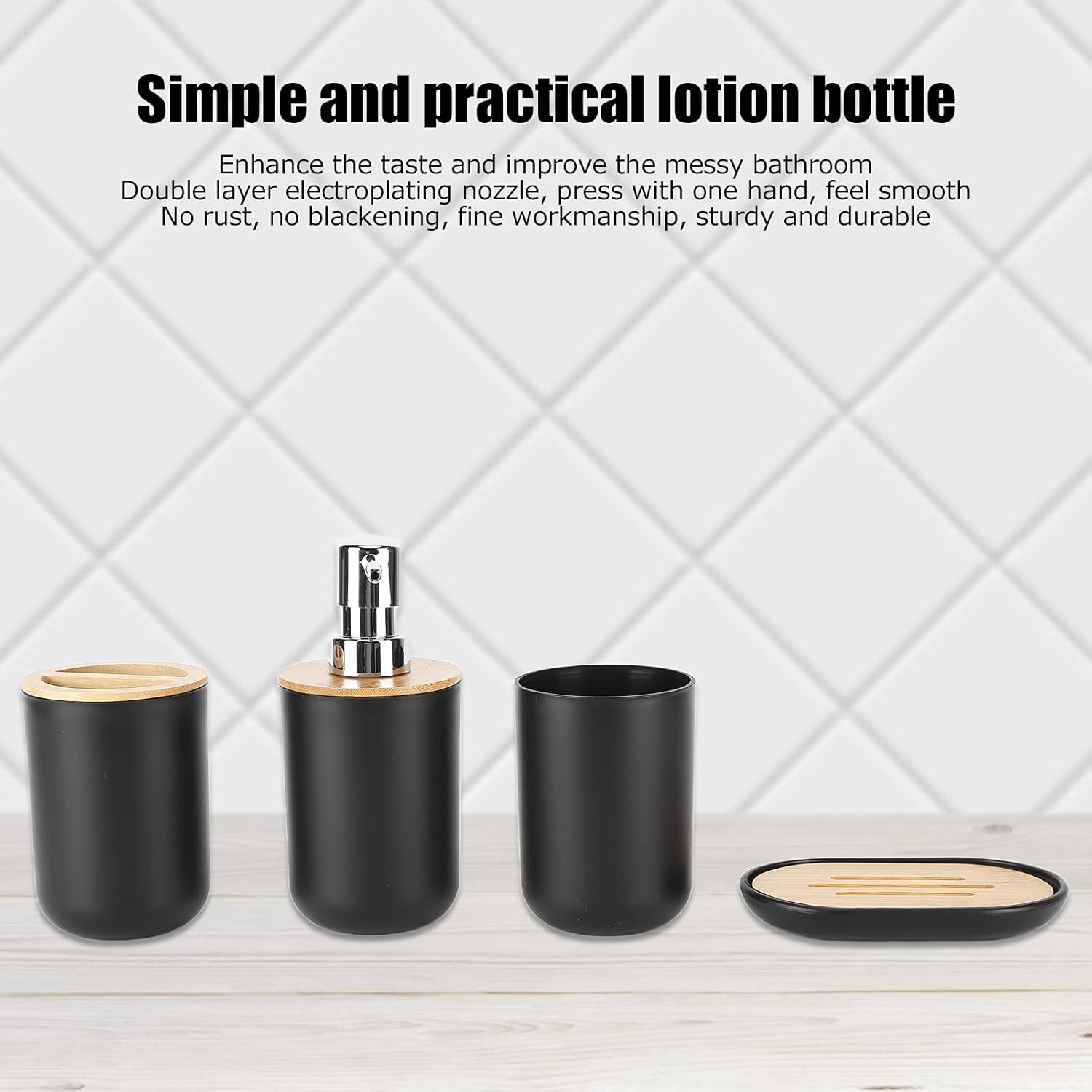 EBTOOLS Set of 4 Bathroom Accessories in Plastic and Bamboo