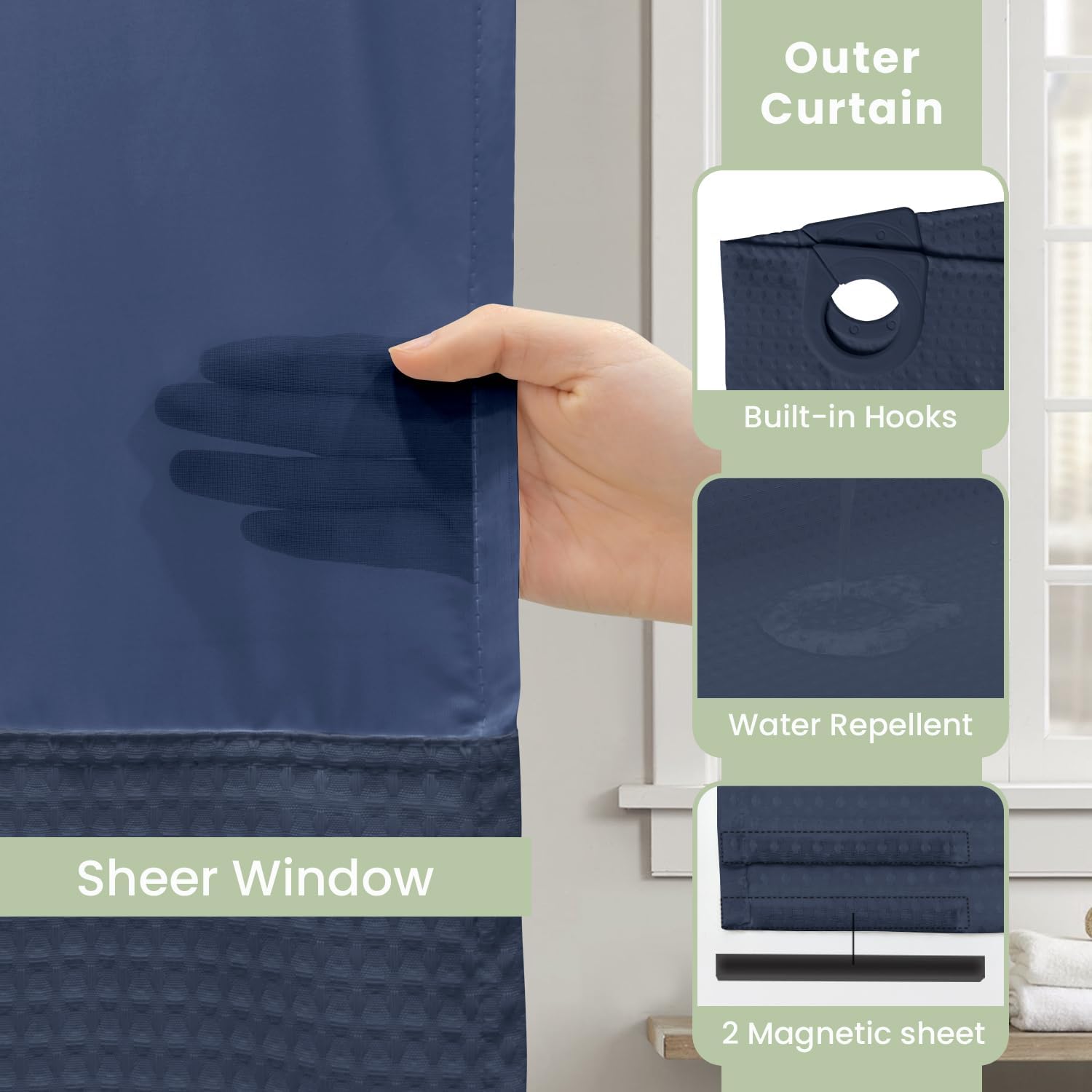 Inhousolu Premium No Hook Shower Curtain Set