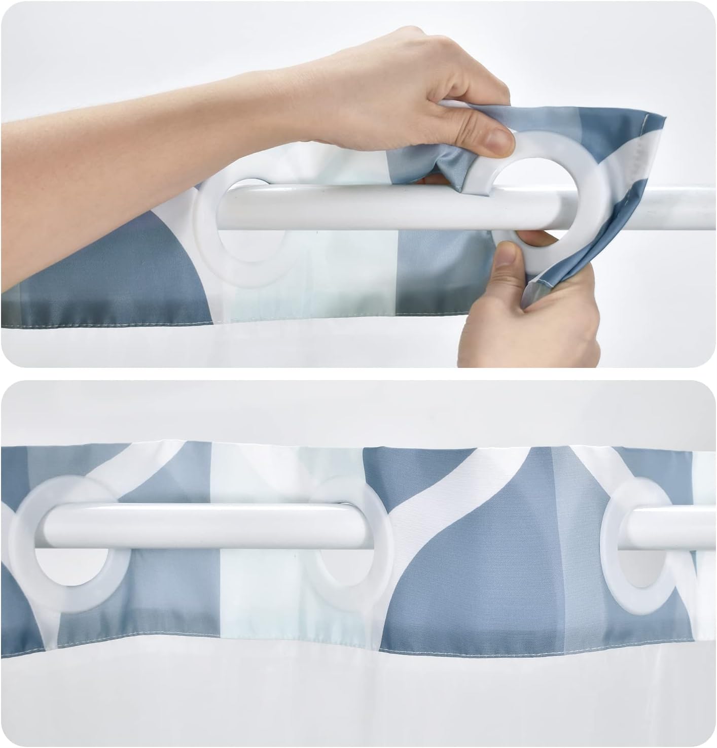 Yiatn No Hook Dark Blue Double Shower Curtain with Mesh Top Window