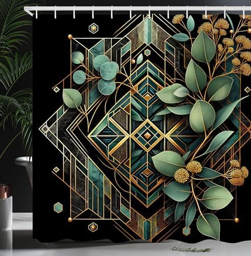 Ambesonne Eucalyptus Leaves Shower Curtain Set - 69x70 Black Laurel Green Amber