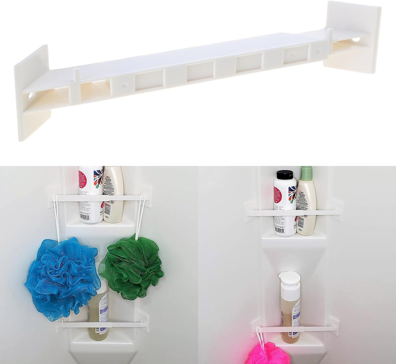 Adjustable Corner Shower Storage Holder with Telescopic Support