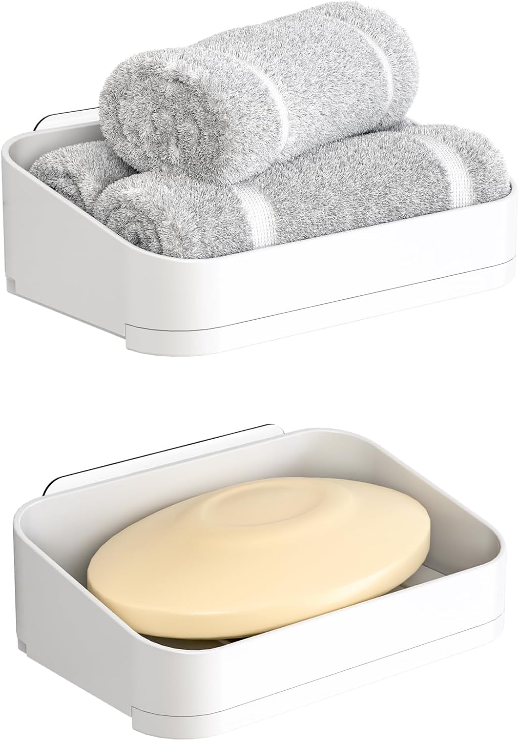 SUOXING Adhesive Soap Holder for Shower Wall White Plastic 2 Pack