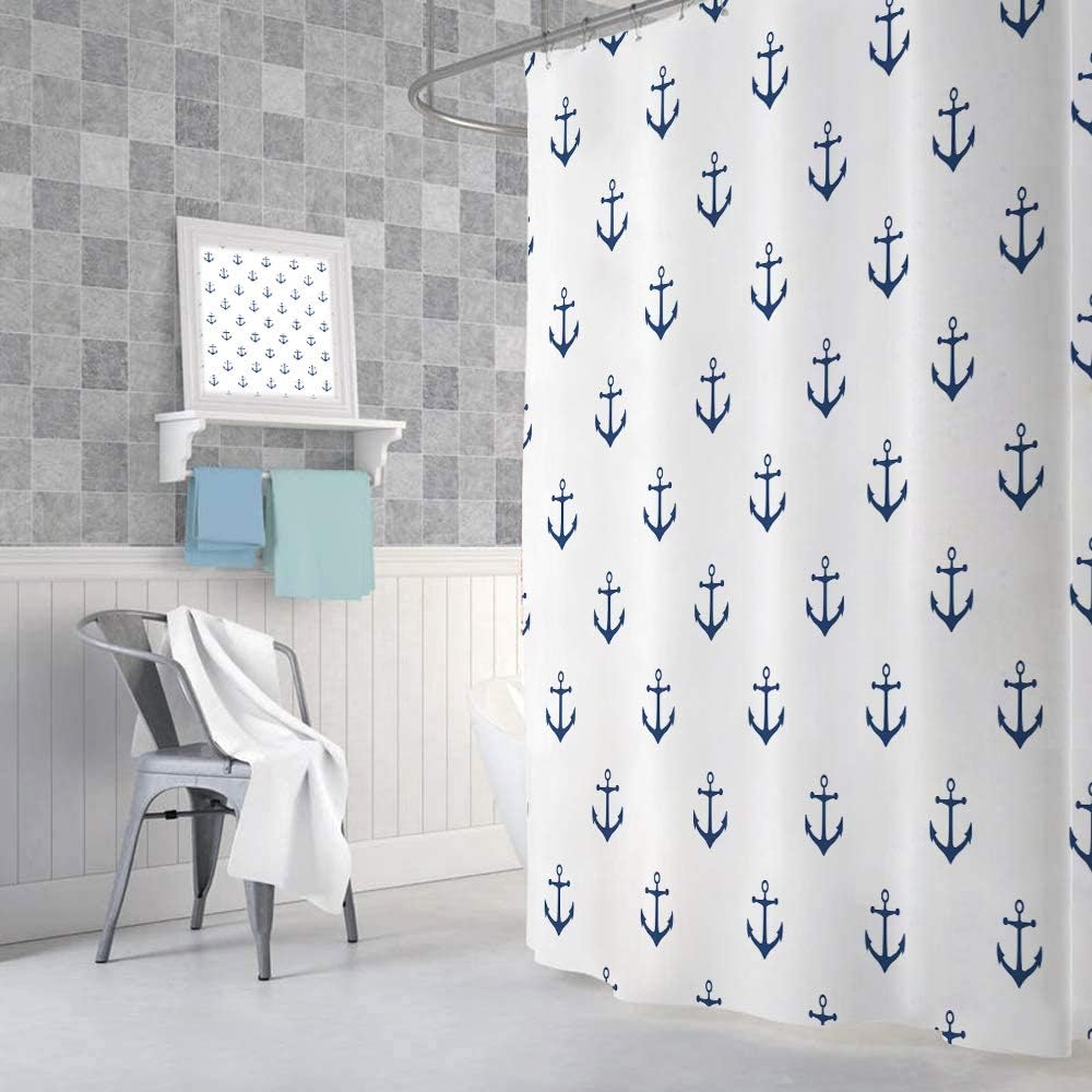 DYNH Nautical Anchor Shower Curtain Set 72x72 Inch Navy Blue