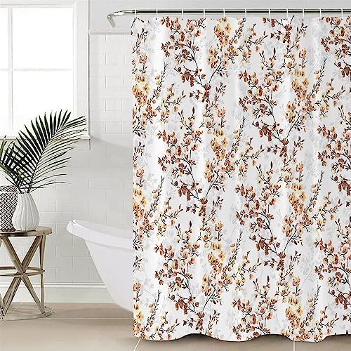 ZOE GARDEN Brown Flower Leaves Shower Curtain Set
