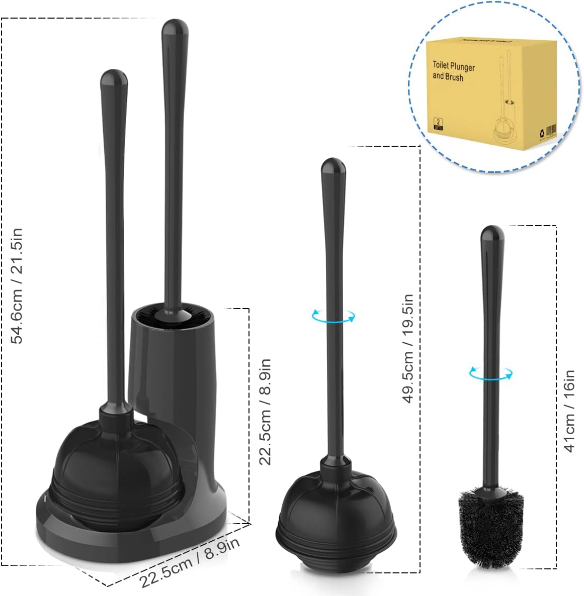 UPTRONIC 4 Pack Toilet Plunger and Brush Set