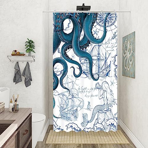 Fungarth Nautical Octopus Shower Curtain Blue 36x72