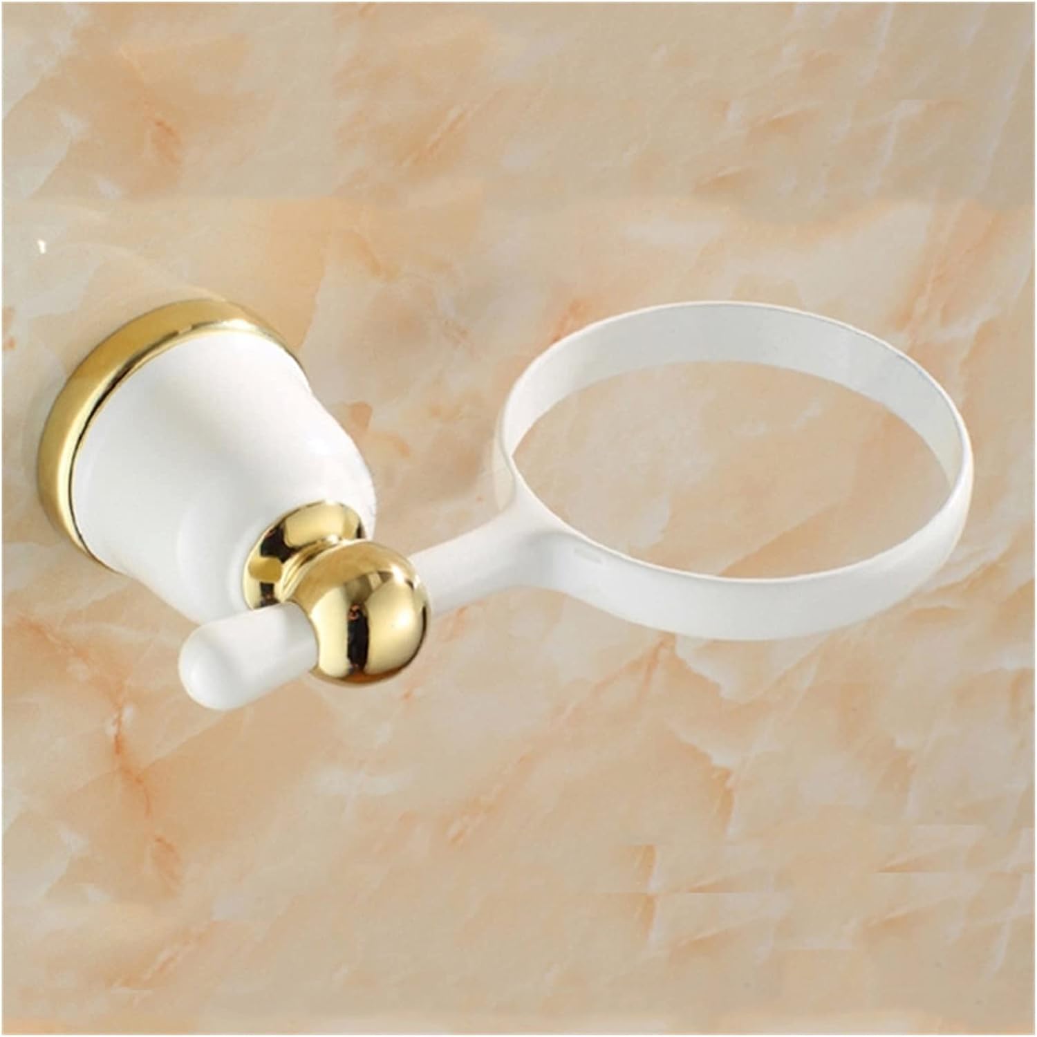 INPETS Porcelain Toilet Brush Holder with Brass Trim