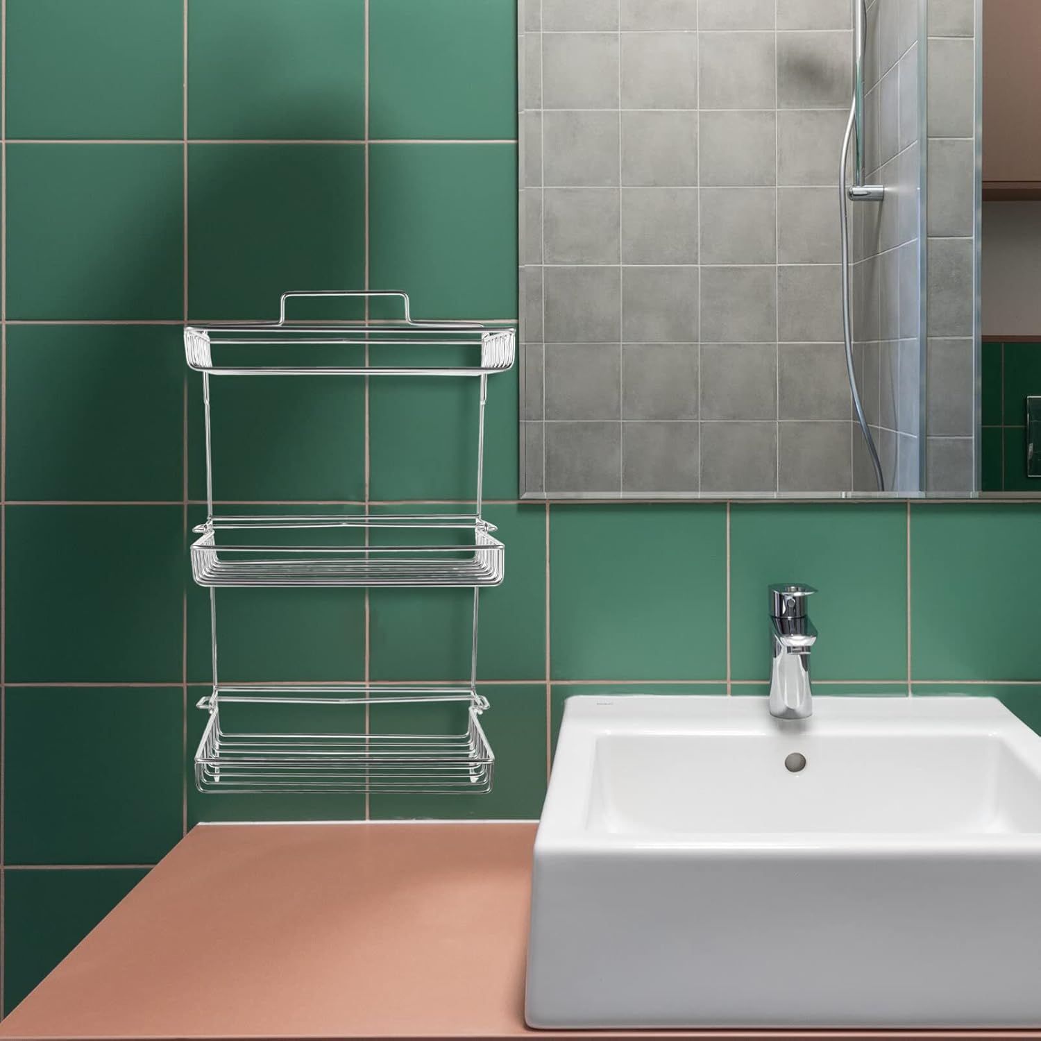 Cabilock Adhesive Wall Shower Rack with Smooth Edges
