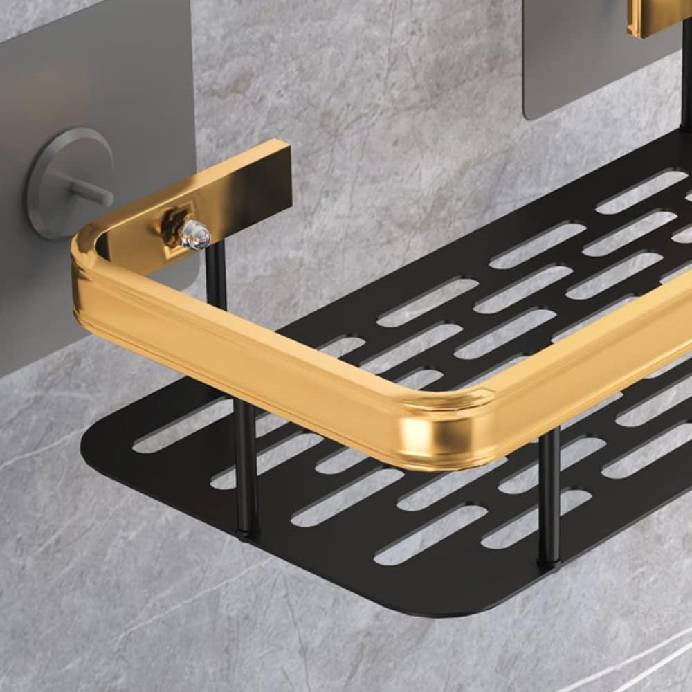 Shower Caddy Organizer Rack with Suction Cups Black Gold Aluminum