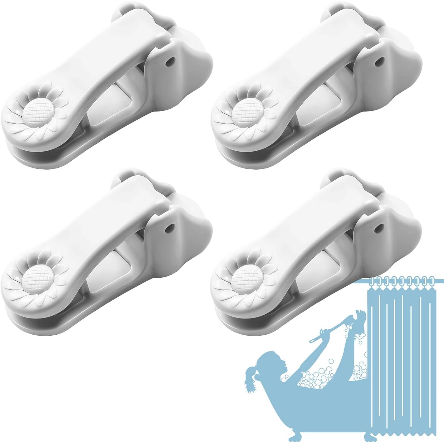 Kingwee Sunflower Shower Curtain Clips 4 Pack Grey
