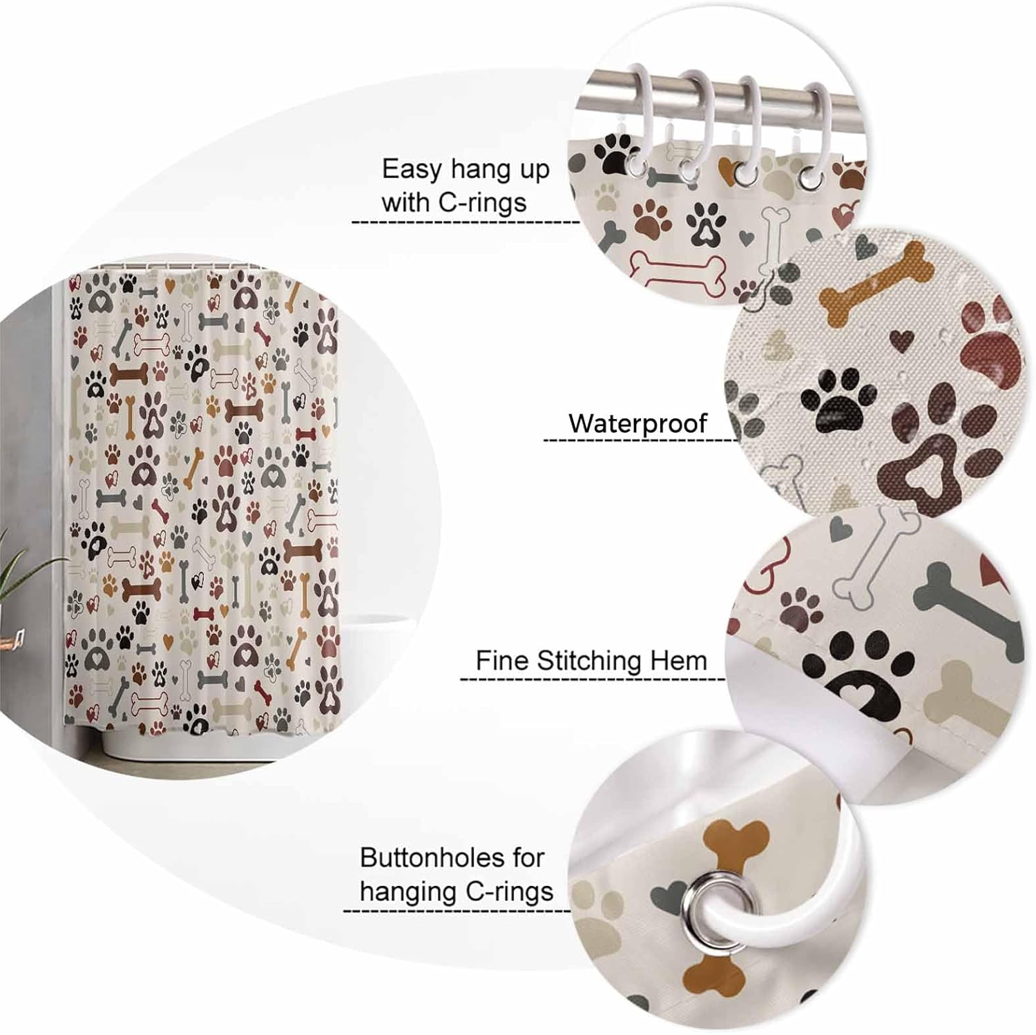 ZOE GARDEN Dog Claws Love Shower Curtain Set