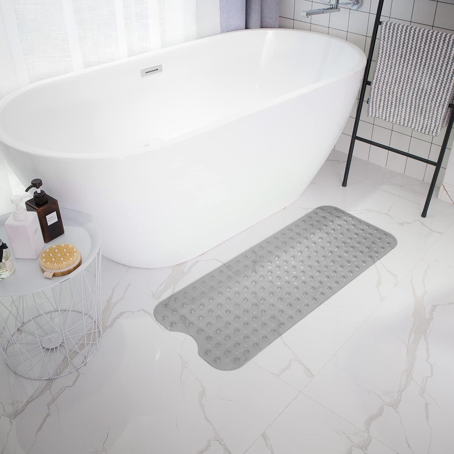 Extra Long Non-Slip Bathtub Mat with Drain Holes and Suction Cups
