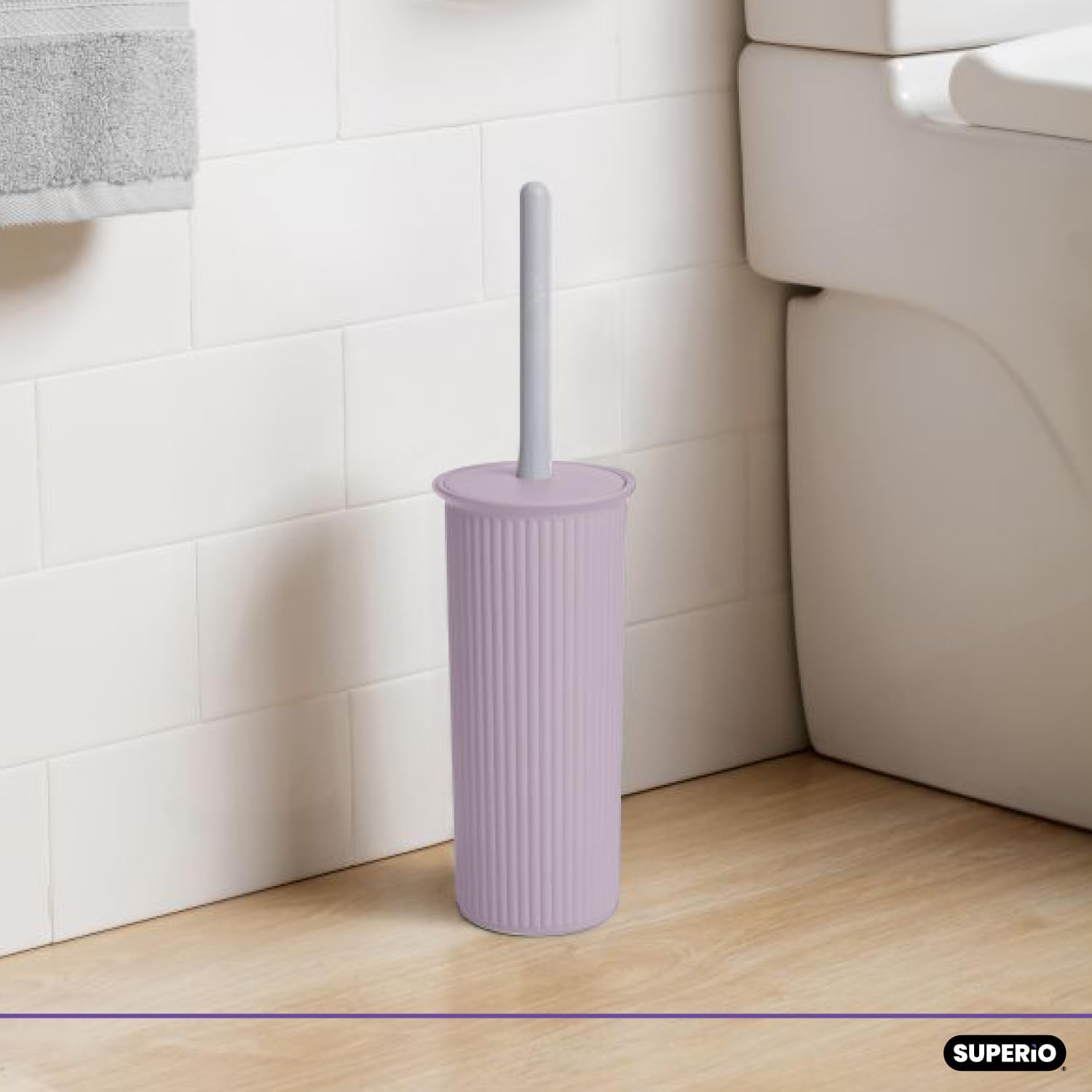 Superio Ribbed Toilet Brush with Holder Set Lilac Purple