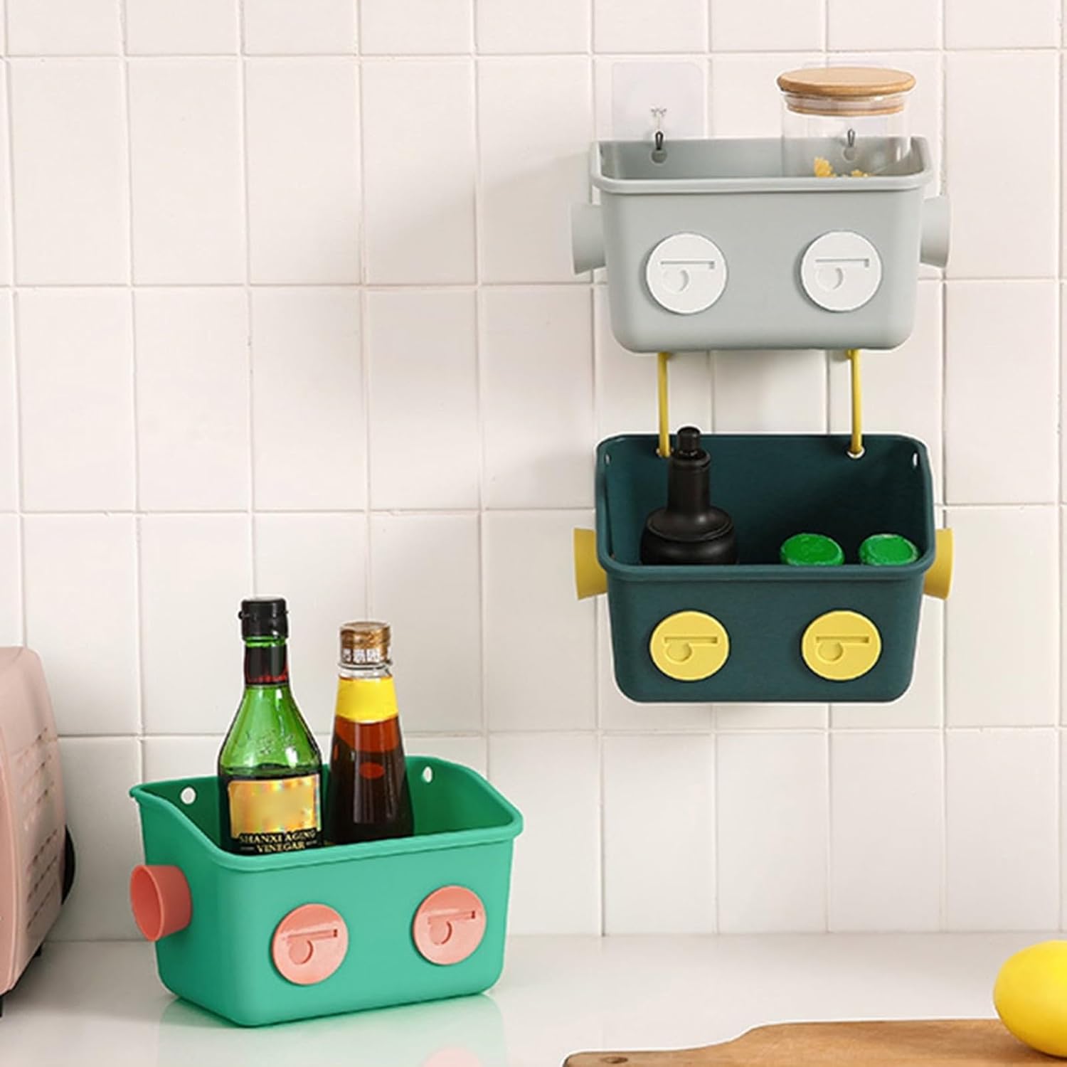 Shower Storage Basket With Hooks No Drilling Grey Organizer