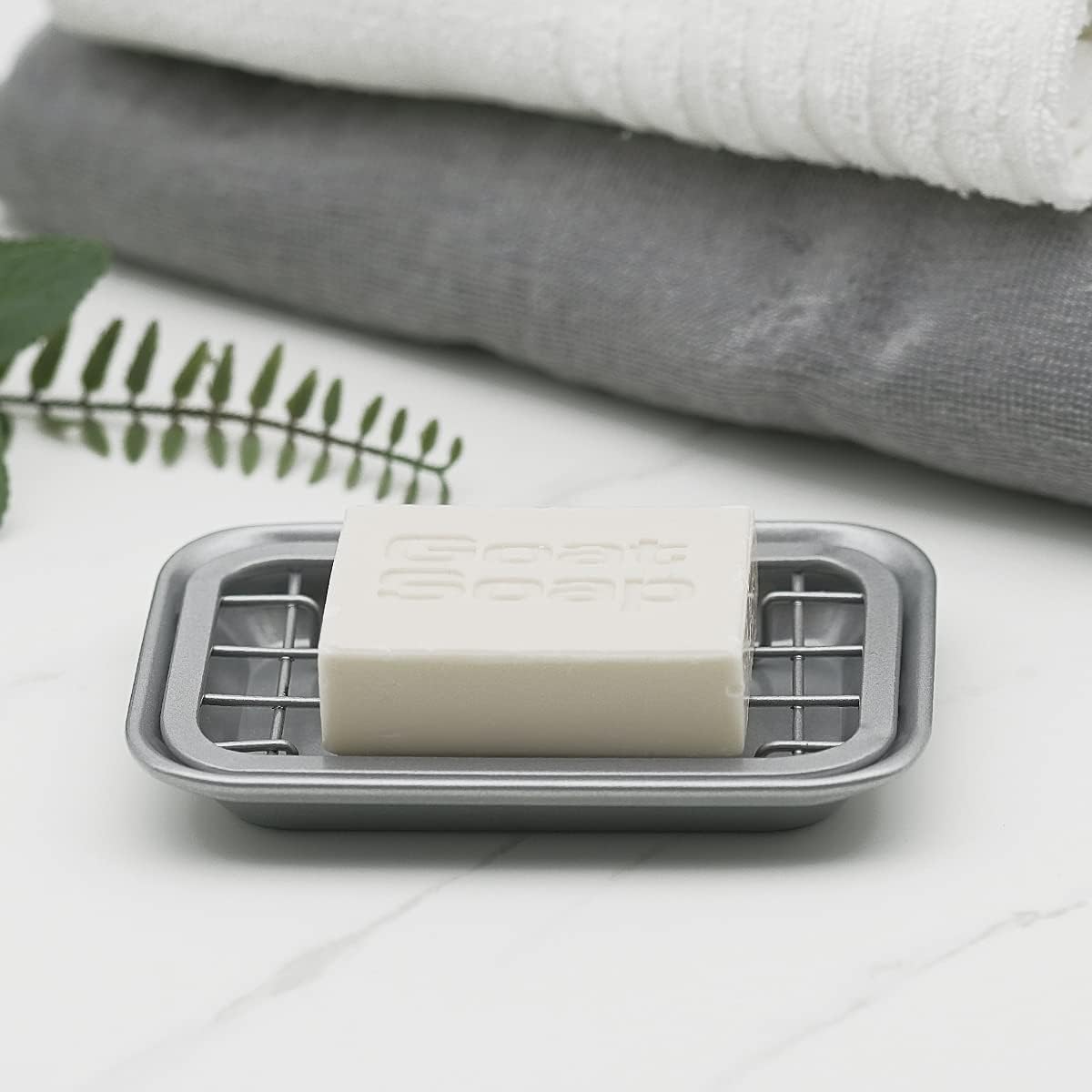 SheeChung Silver Metal Soap Dish Tray with Drainage Grid