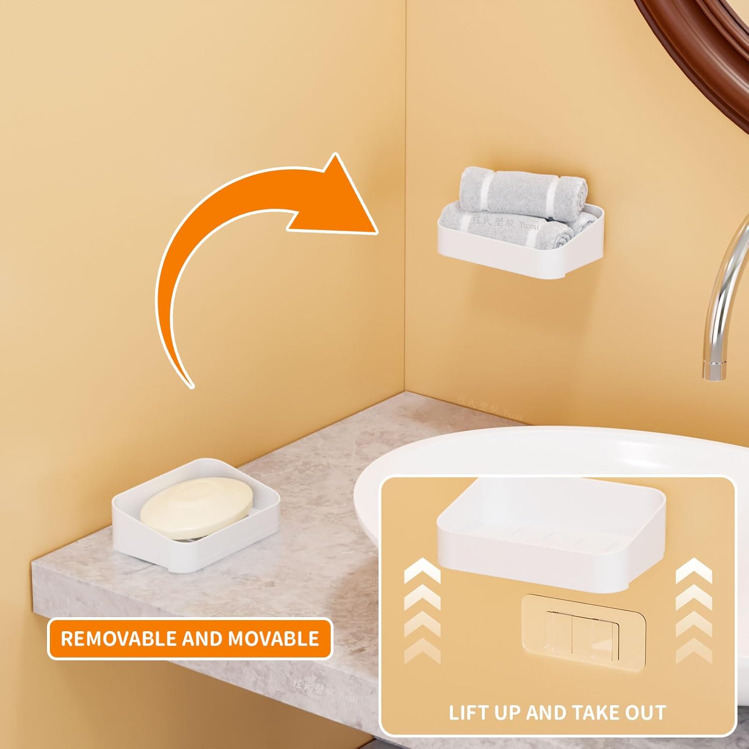 SUOXING Adhesive Soap Holder for Shower Wall White Plastic 2 Pack