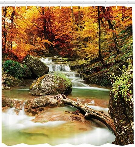 Ambesonne Waterfall Shower Curtain with 12 Hooks Brown Orange