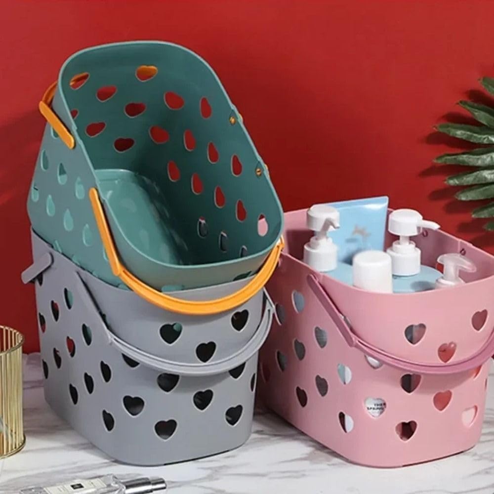 1PCS Heart-Shaped Portable Shower Basket with Handle
