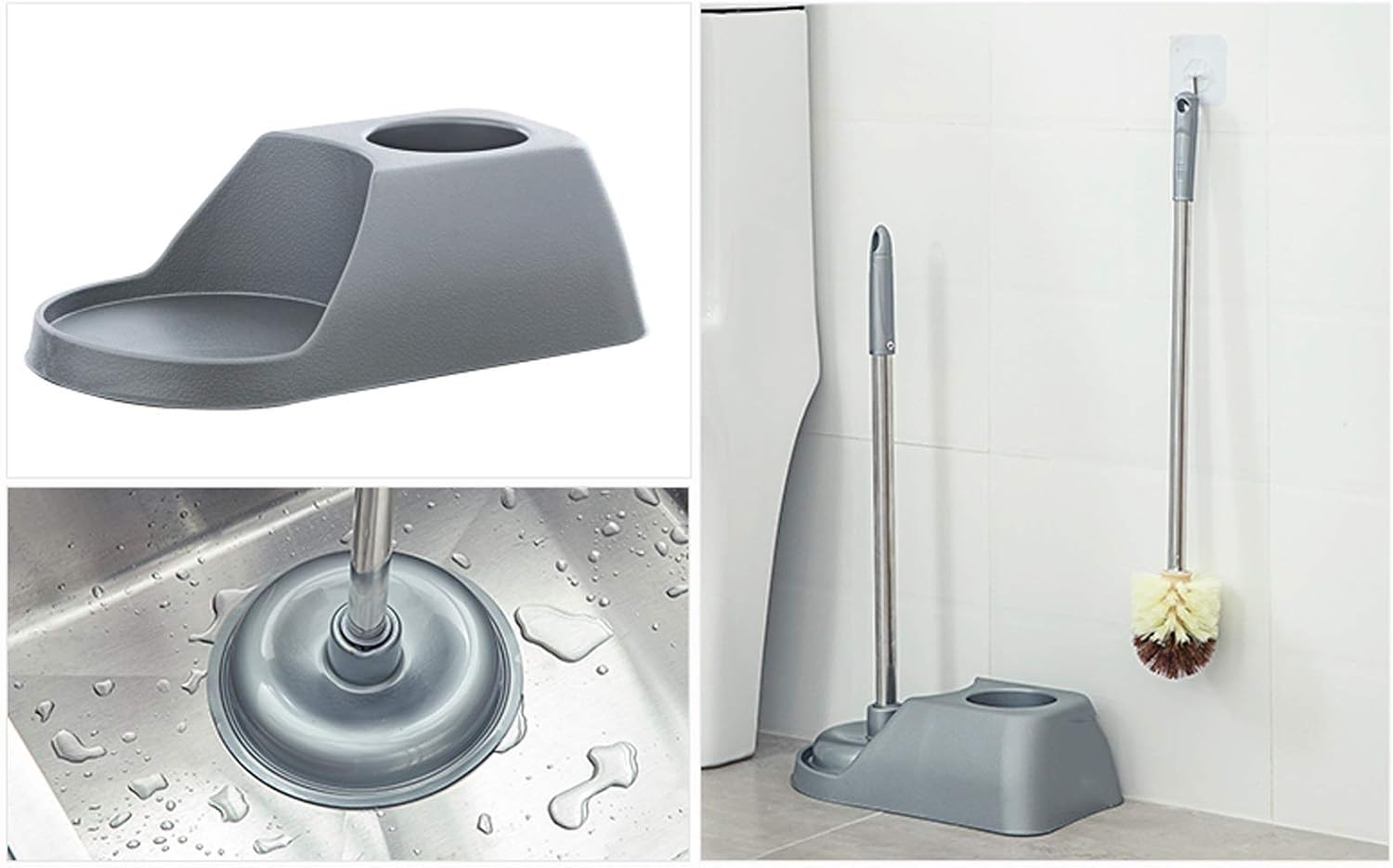 HEXEH Toilet Brush and Plunger Set with Holder GreyBrown