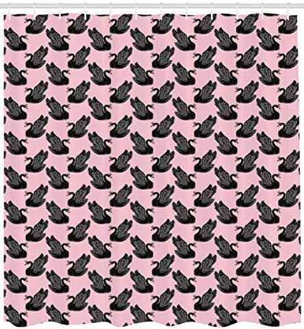 Ambesonne Swan Shower Curtain Set 69x70 Inches with 12 Hooks Pale Pink Black