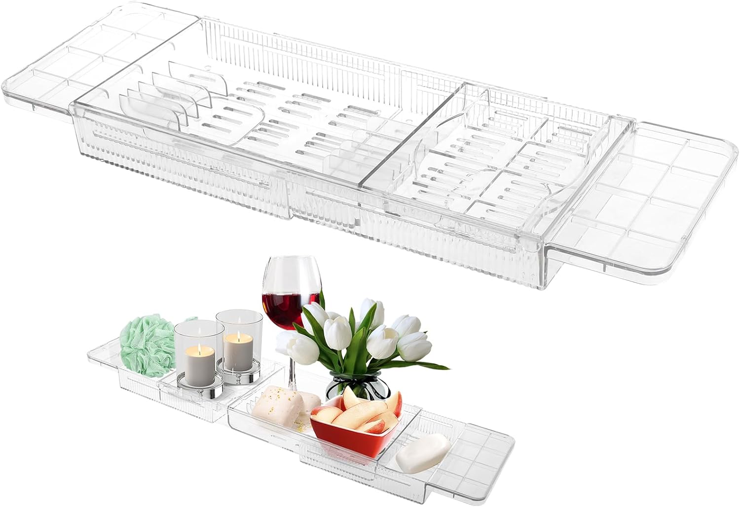 Adjustable Clear Bathtub Caddy Tray for Home
