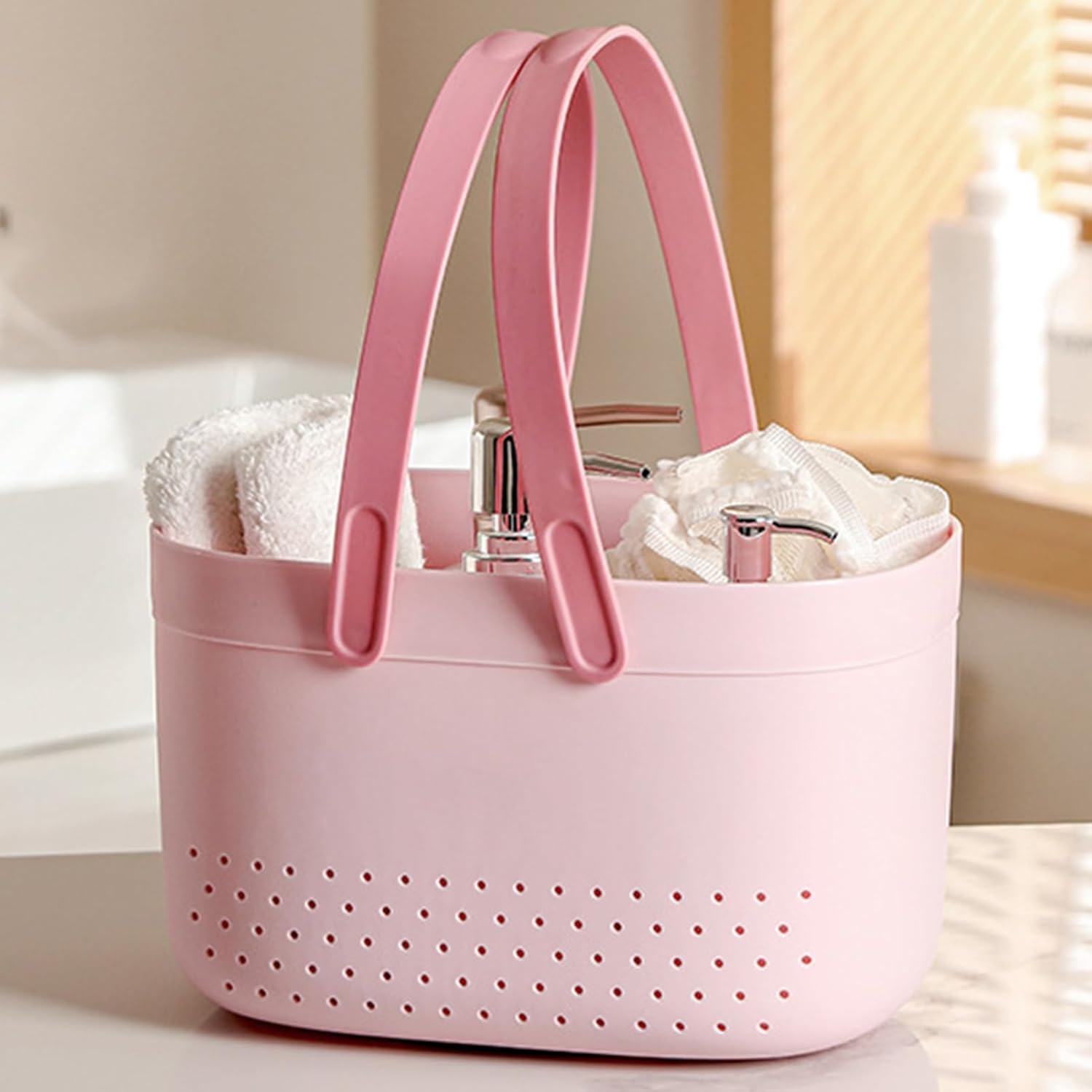 Multi-Scene Plastic Storage Basket with TPR Handle and Ventilated Design