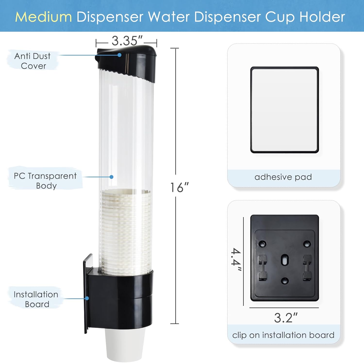 Samhe Medium Pull Cup Dispenser Black 16 Tube Length