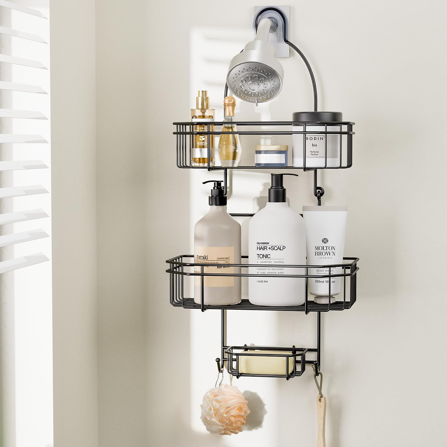 LEEDA 3-Tier Hanging Shower Caddy with Soap Basket