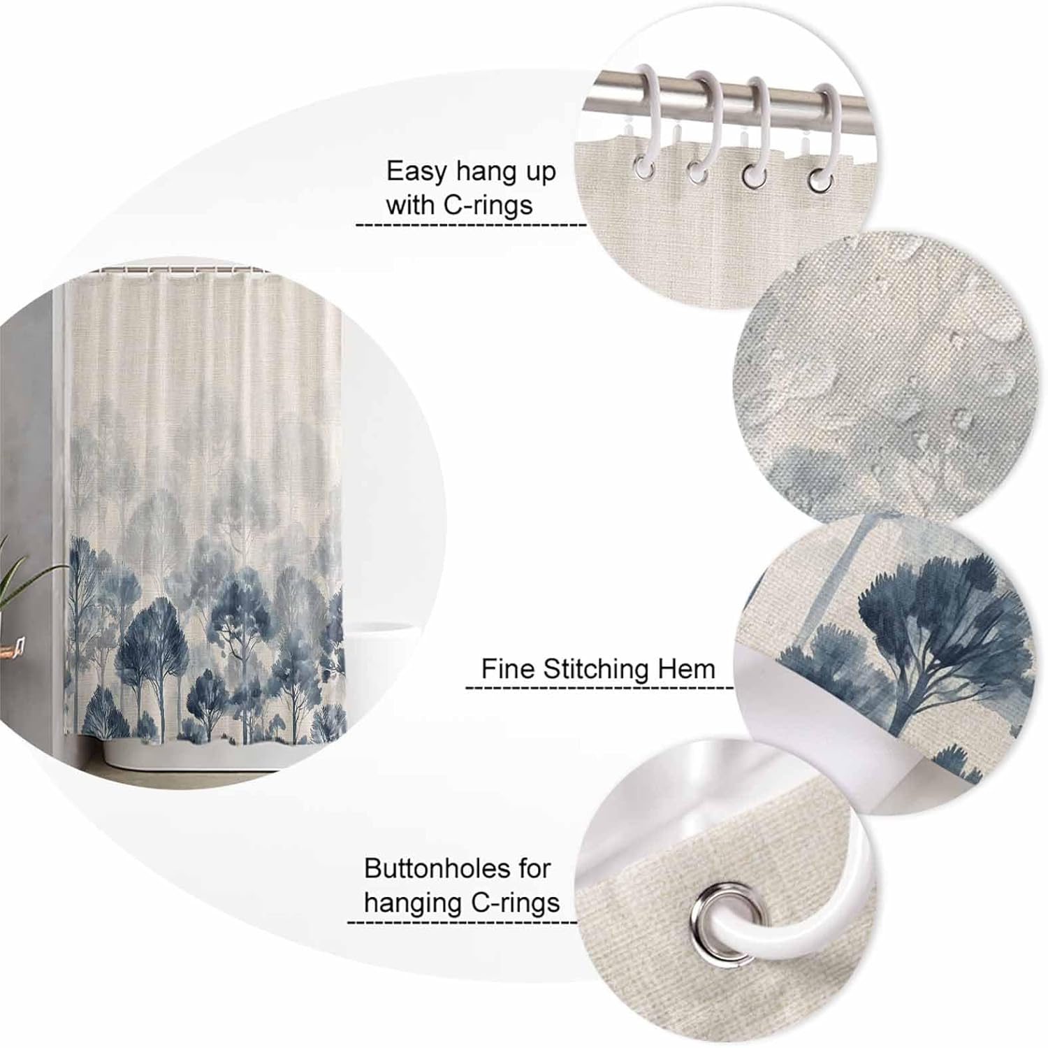 Blue Forest Bathroom Set with Shower Curtain and Rug