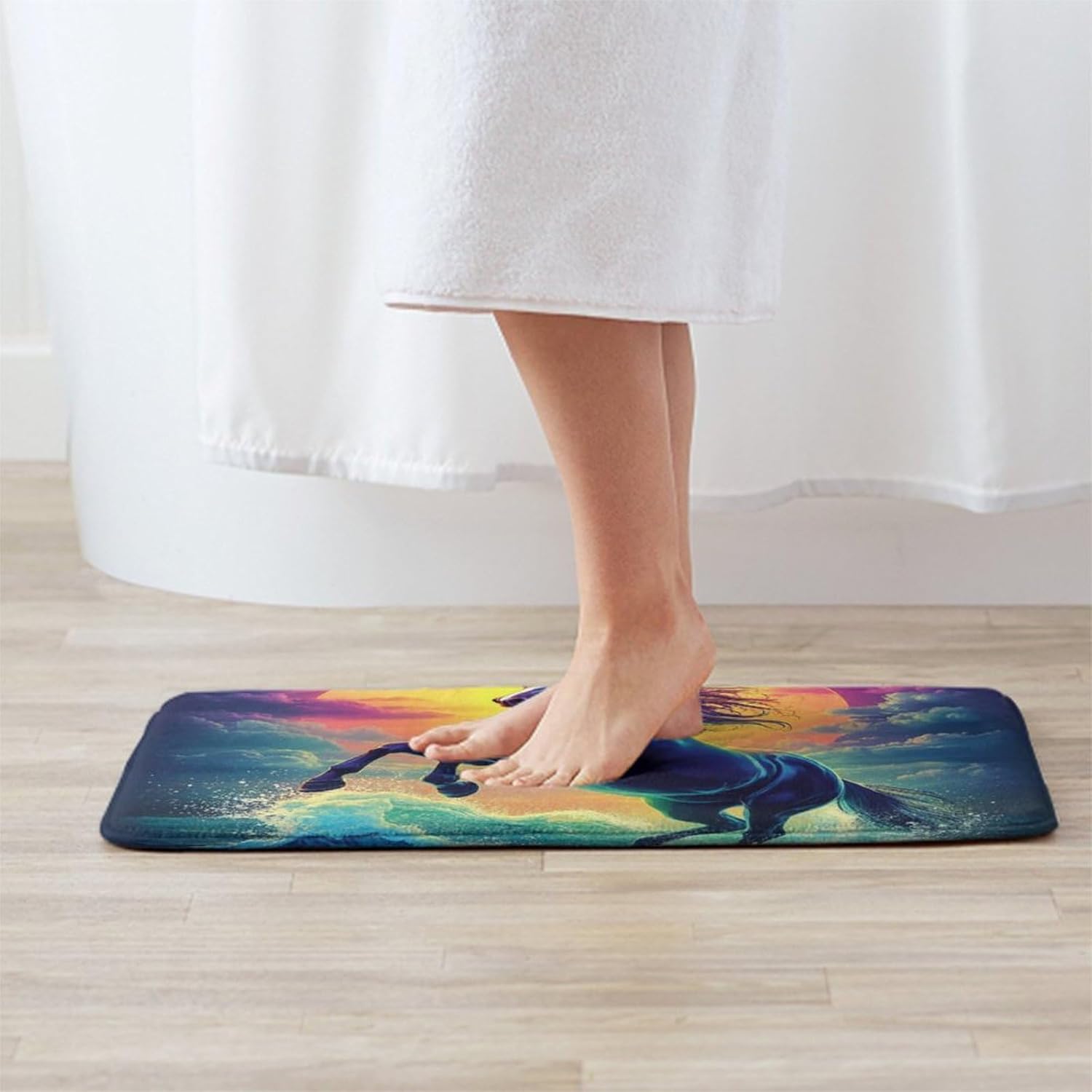 BoomDragon Anti-Slip Bath Mat with Sea Running Wild Horse Design