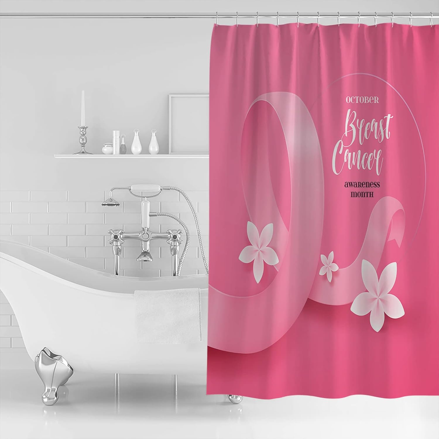 ZOE GARDEN Carefree Breast Cancer Shower Curtain Set with Hooks