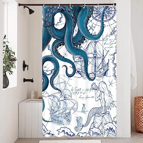 Fungarth Nautical Octopus Shower Curtain Blue 36x72