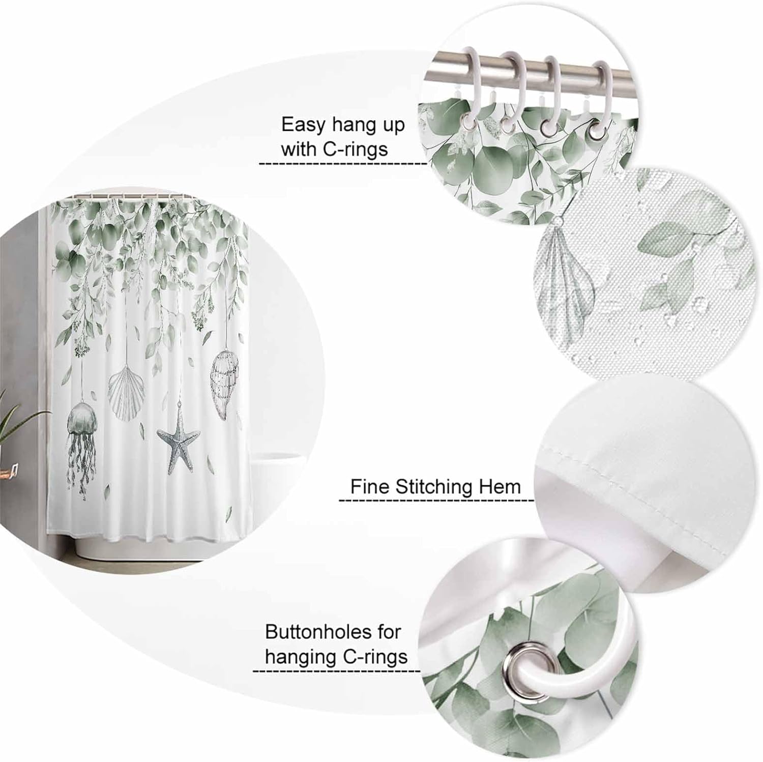 Coastal Eucalyptus Shower Curtain Set with Hooks