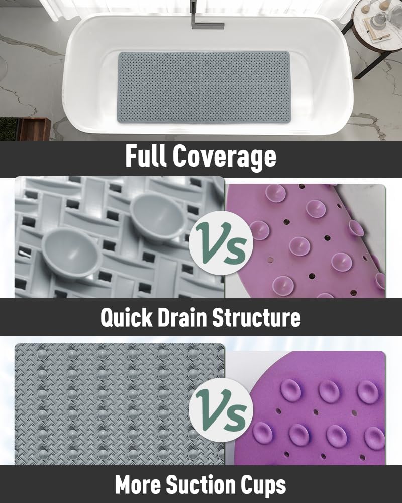 tchdio Non-Slip Bathtub Mat with Suction Cups and Drain Holes 1