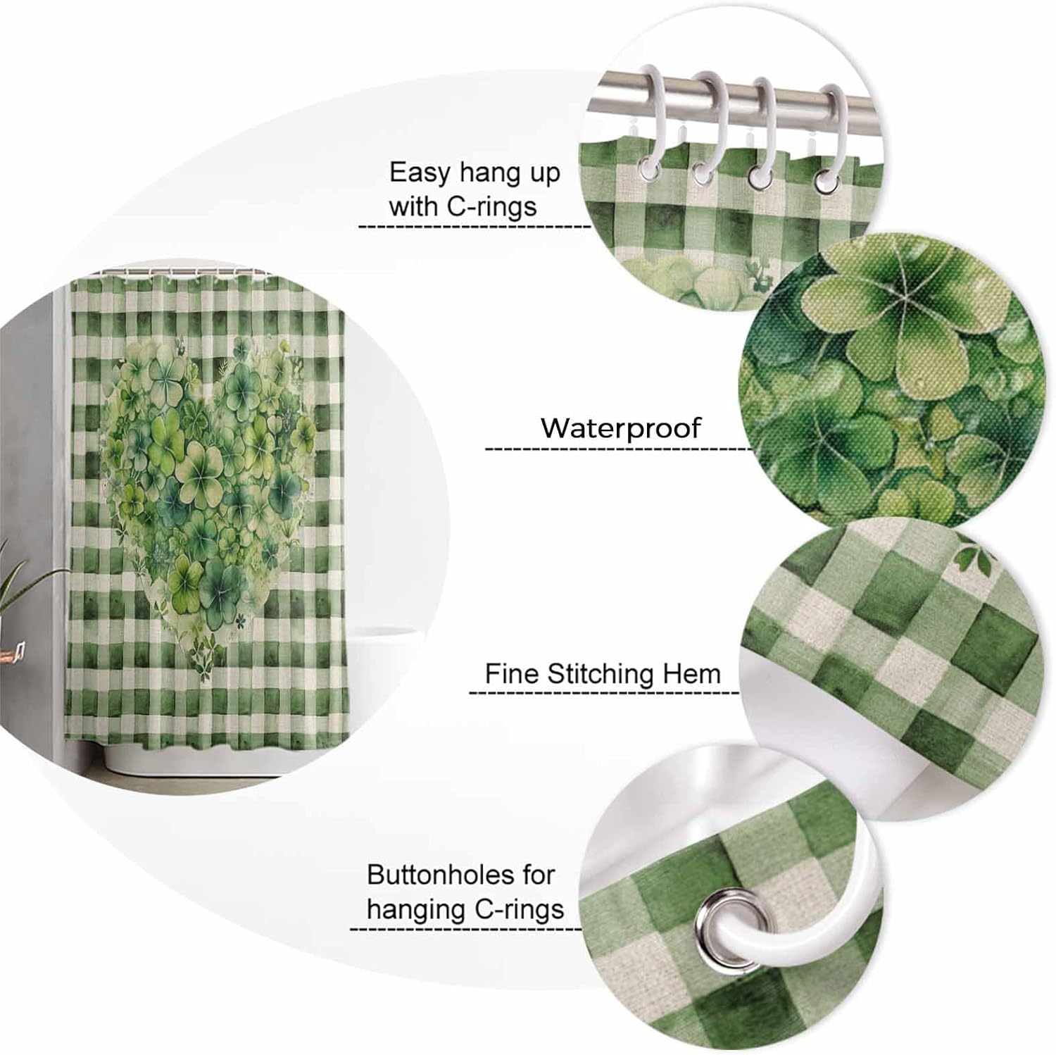 ZOE GARDEN Buffalo Plaid Love Shower Curtain Set 1