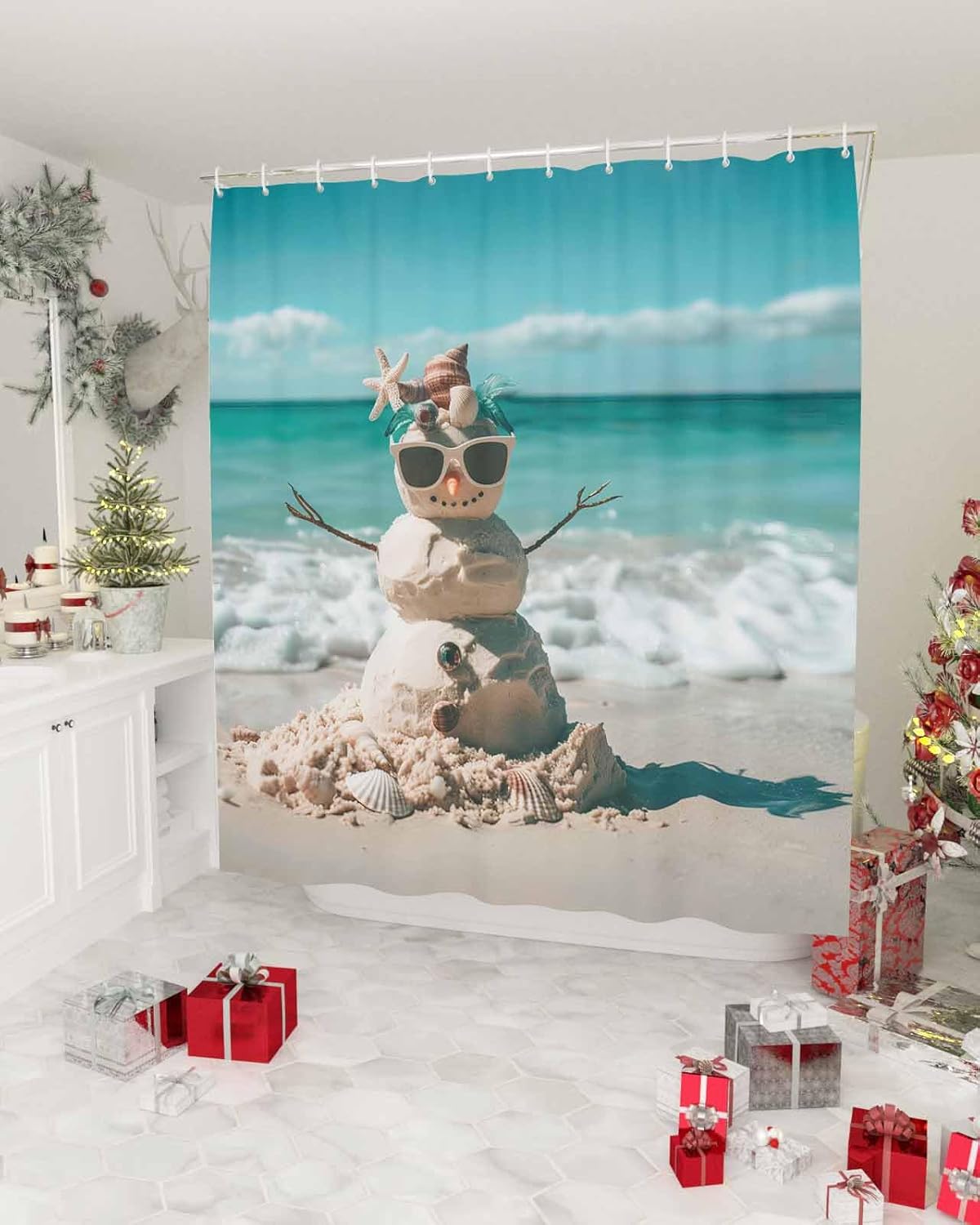 ZOE GARDEN Christmas Beach Shower Curtain Set 72x72