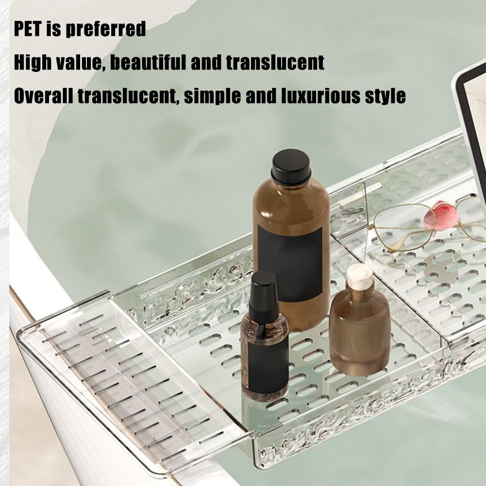 Clear Acrylic Expandable Bathtub Tray with Anti-Slip Design