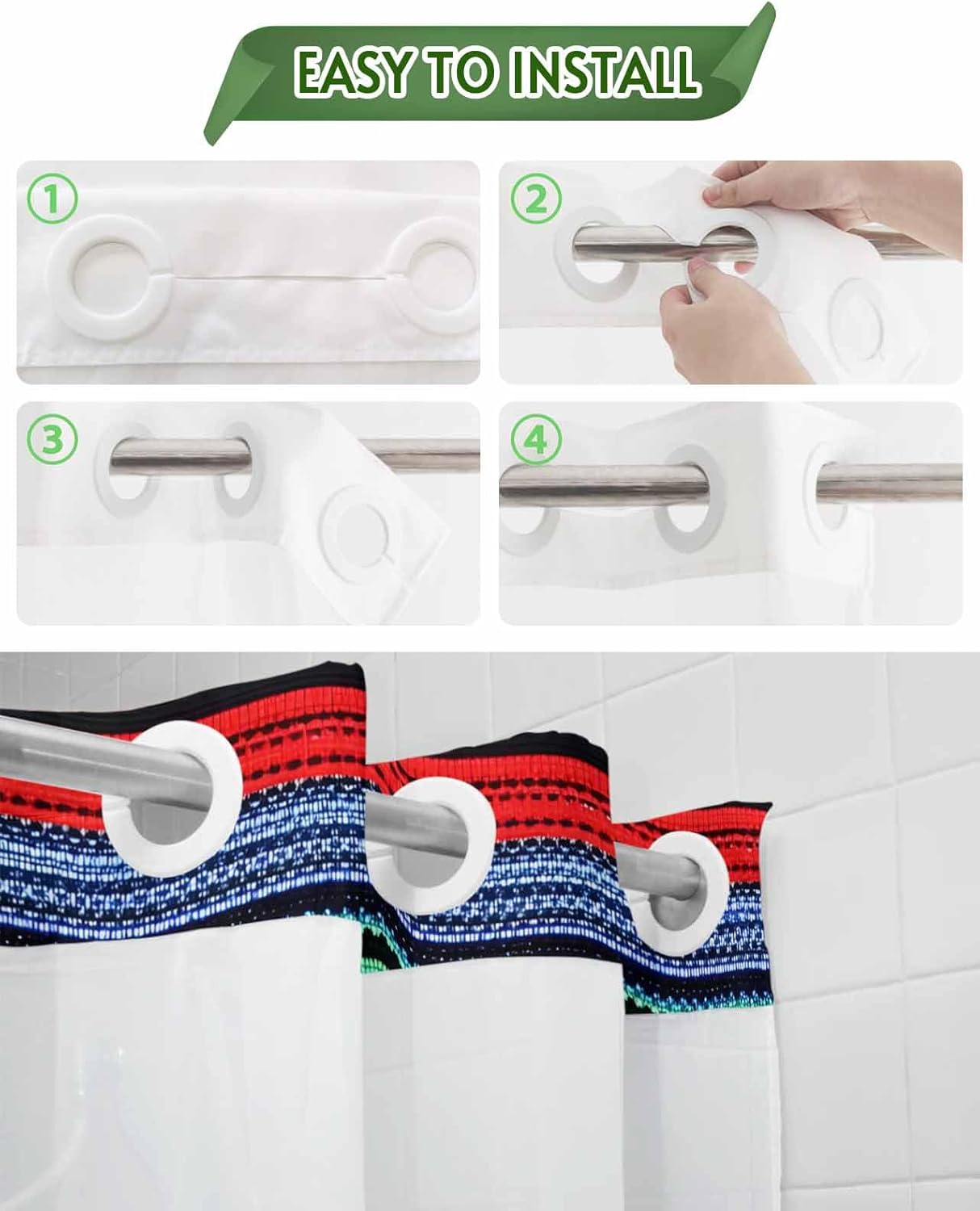 Eeijunphn No Hooks Shower Curtain Set 72x72in Abstract Mexico design