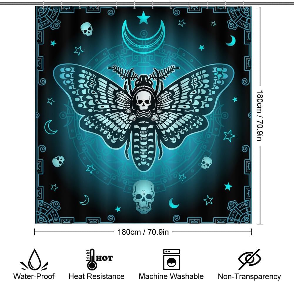 4 Pcs Death Moth Theme Shower Curtain Set with Rug and Mat