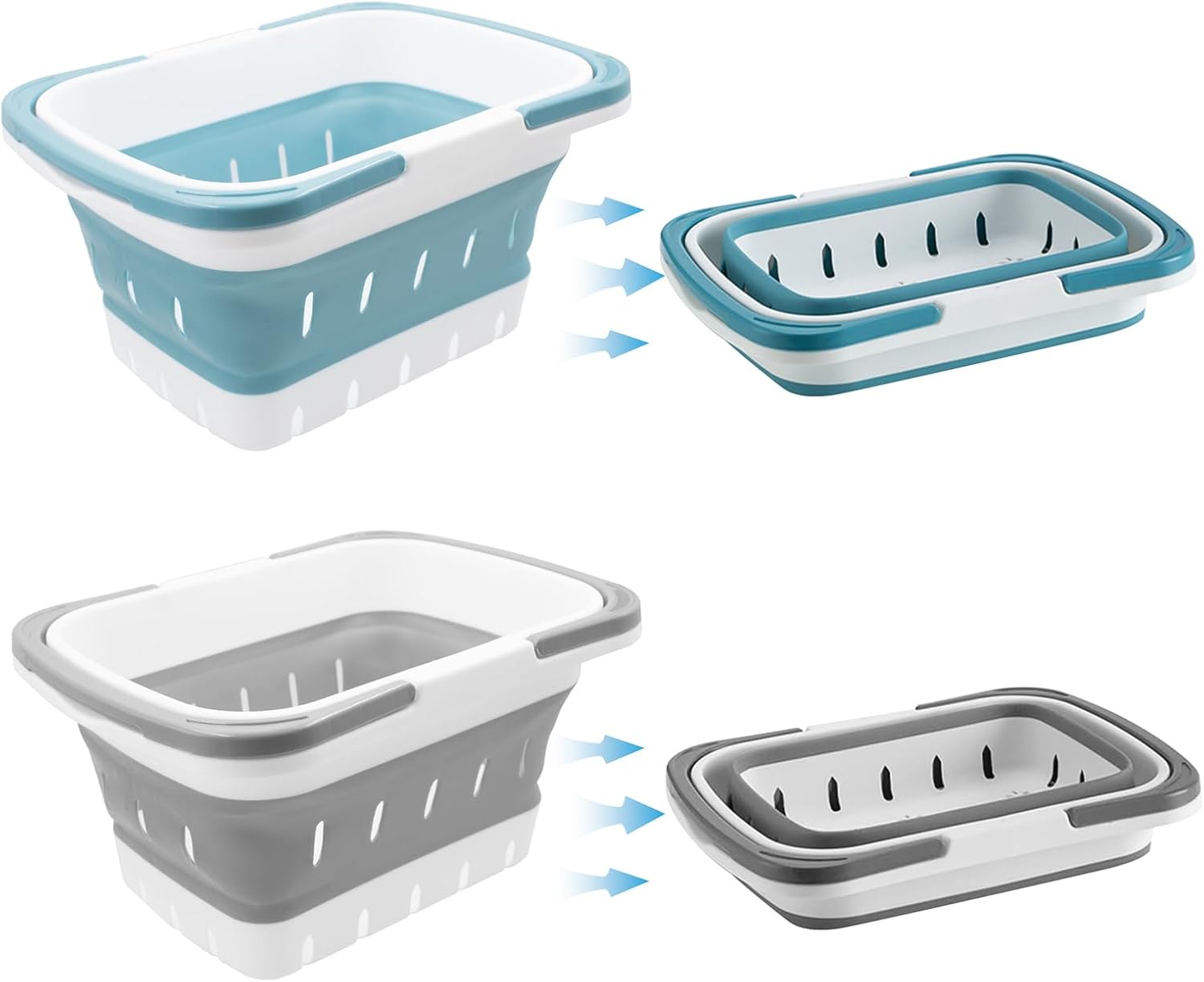 2 PCS Foldable Shower Caddy Baskets Grey and Blue