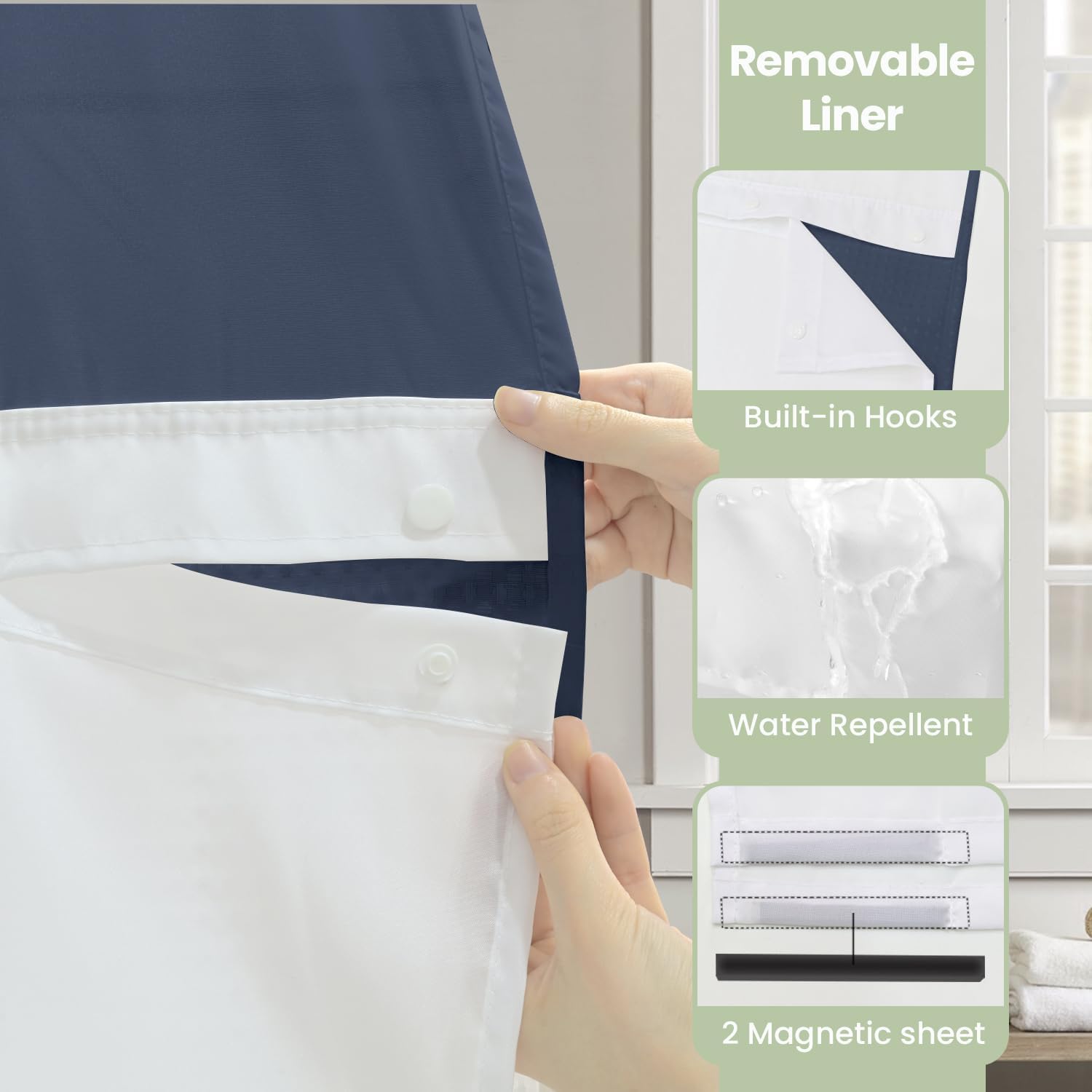 Inhousolu Premium No Hook Shower Curtain Set